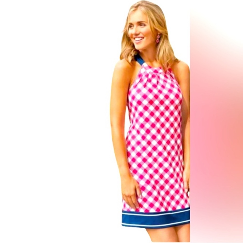 Mud Pie Natalie Halter Dress NWT in raspberry pink, white and navy. Size M